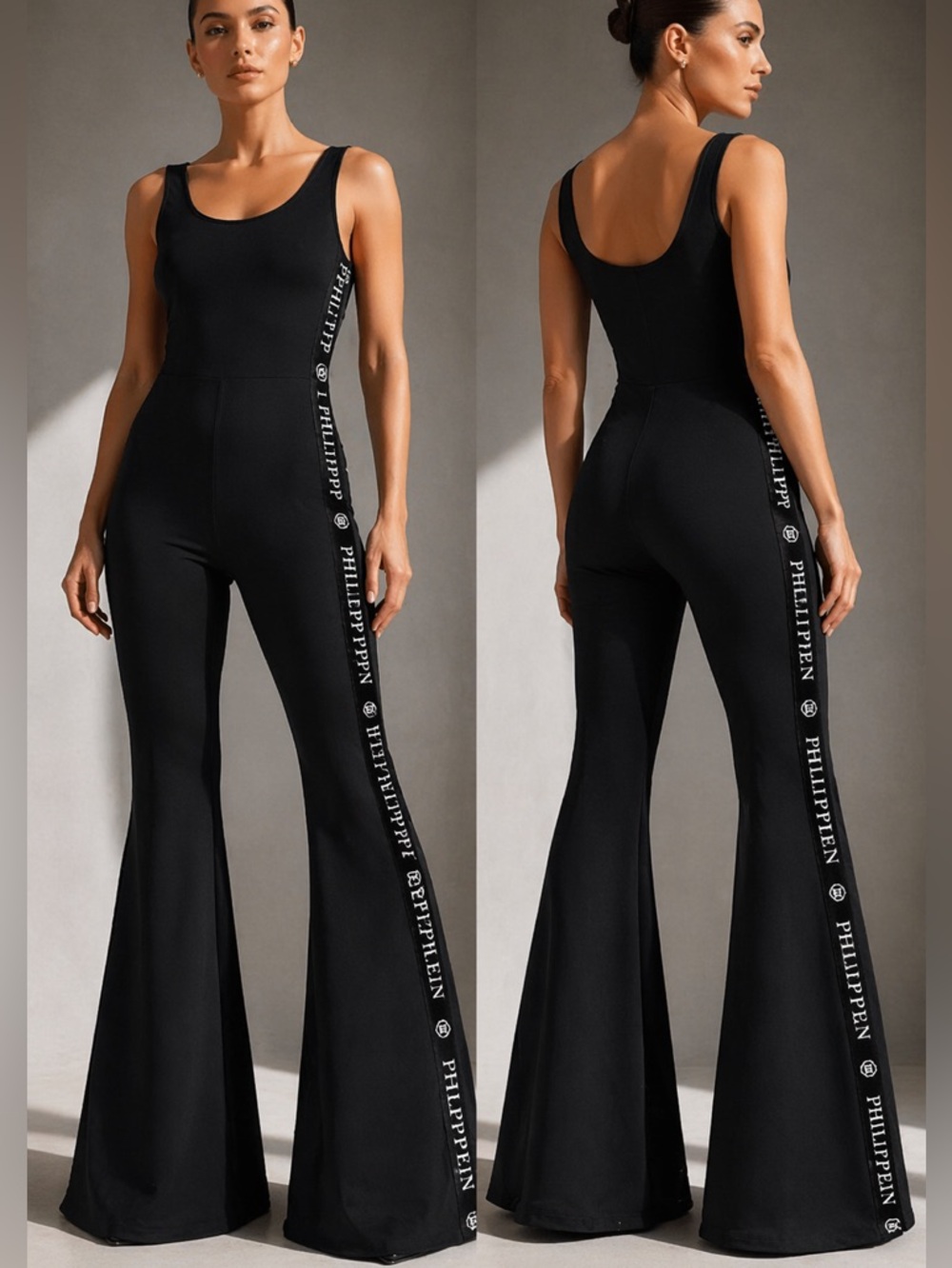 Philipp Plein Black Logo Flare Stretch Jumpsuit $1290. Luxury Designer  Size XS - Picture 6 of 6